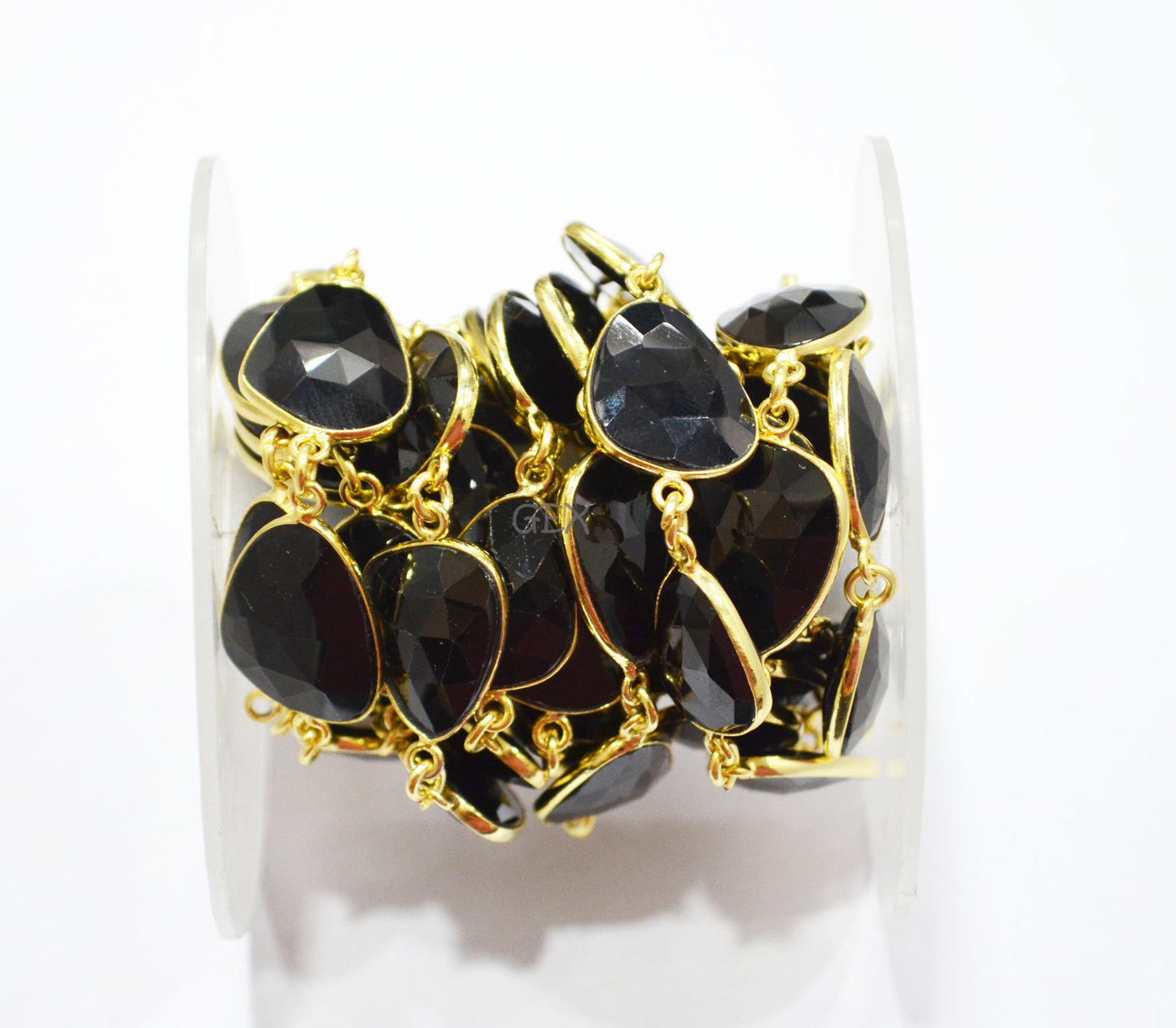Black Onyx Faceted Flat Slice Shape Connector Chain , 13x15 - 15x18 mm , RB-7199