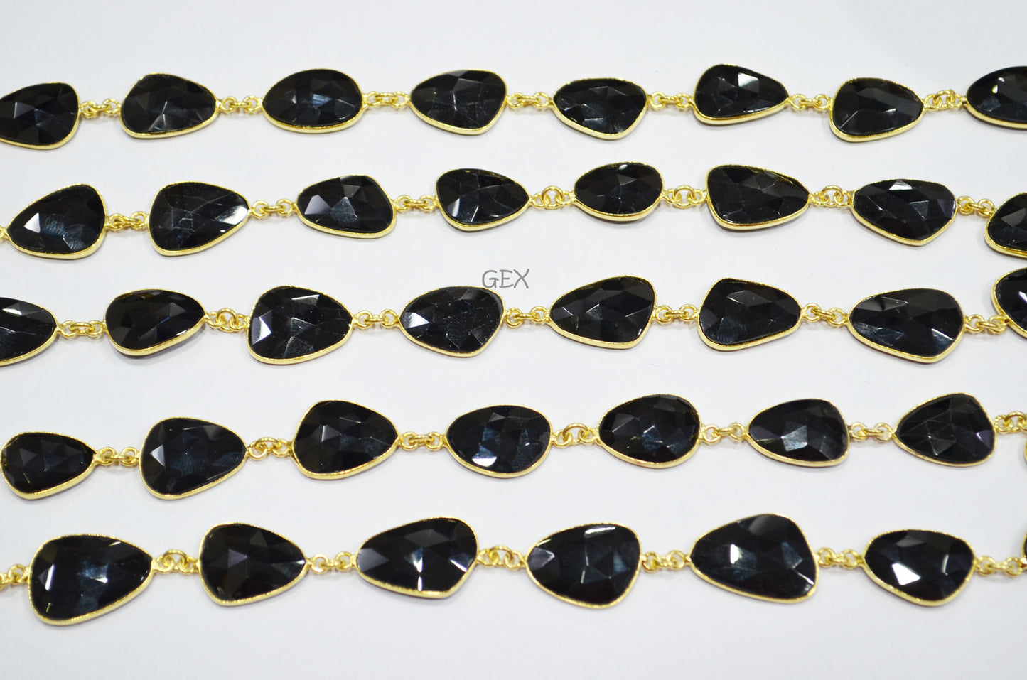 Black Onyx Faceted Flat Slice Shape Connector Chain , 13x15 - 15x18 mm , RB-7199