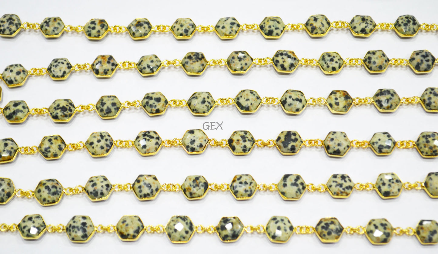 Dalmatian Faceted Hexagon Shape Connector Chain , 10 - 11 mm , RB-7210