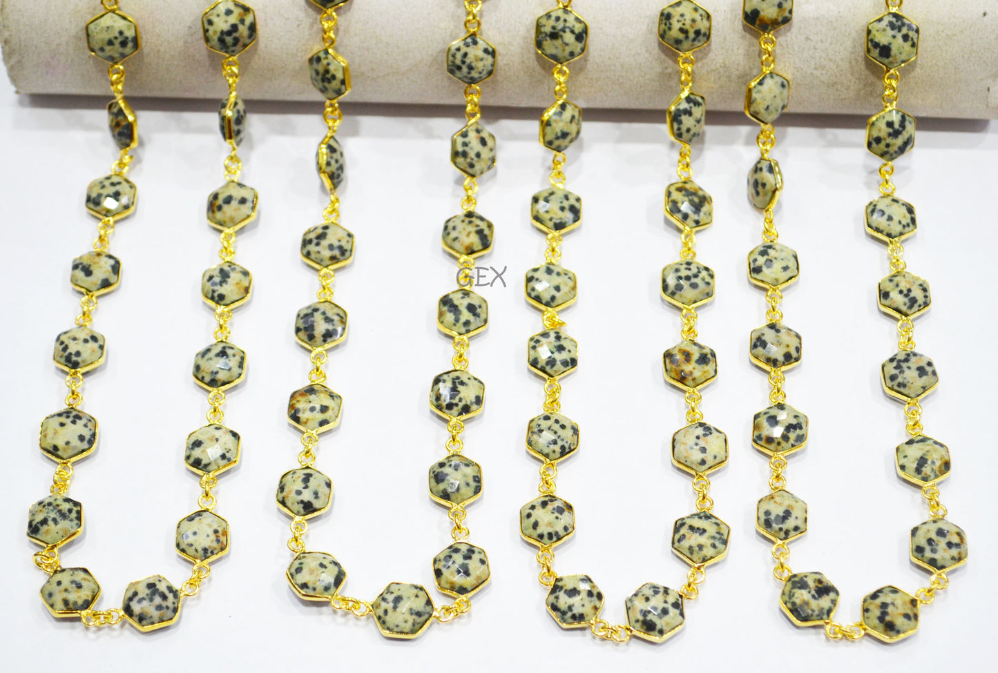 Dalmatian Faceted Hexagon Shape Connector Chain , 10 - 11 mm , RB-7210