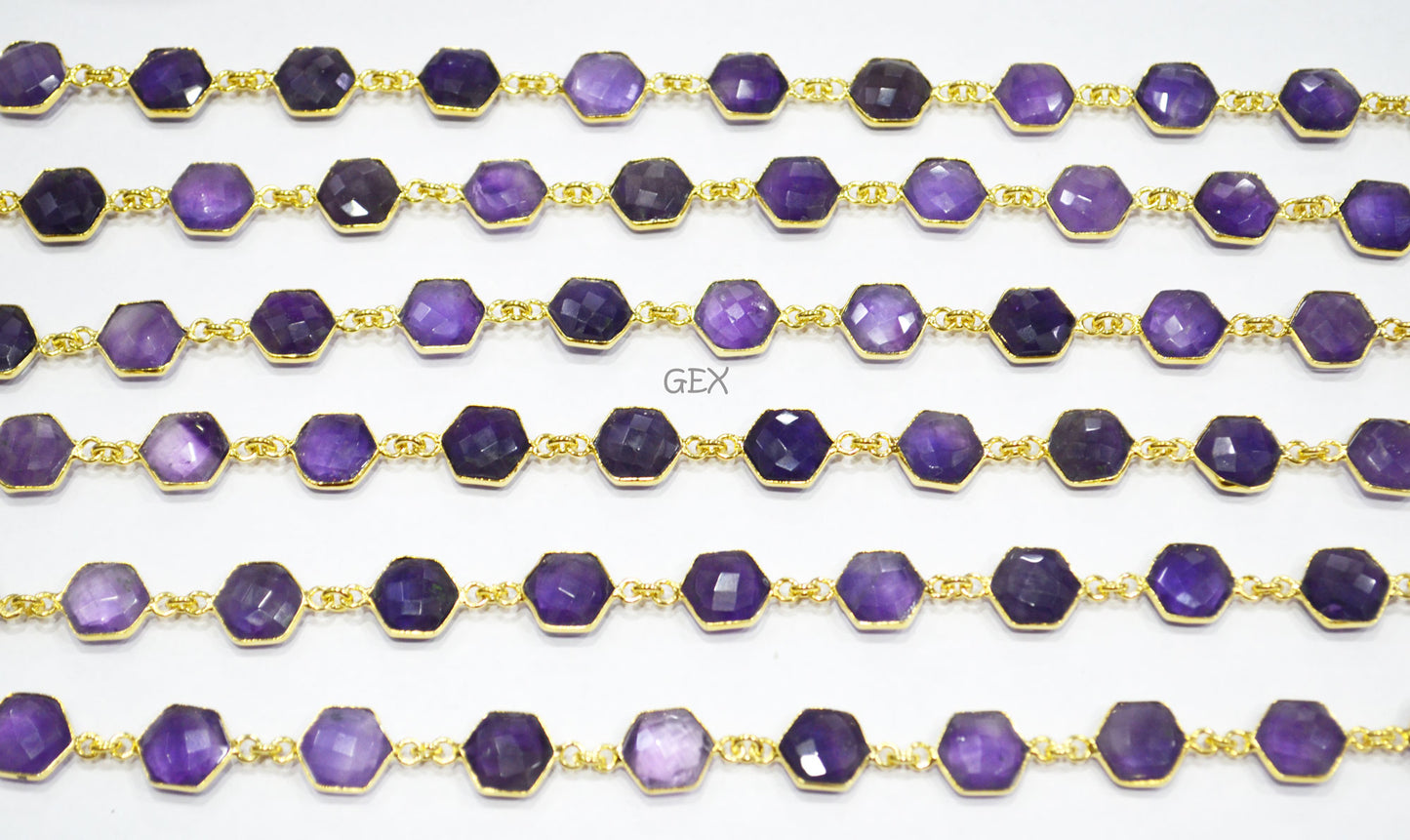 Amethyst Faceted Hexagon Shape Connector Chain , 10 - 11 mm , RB-7211