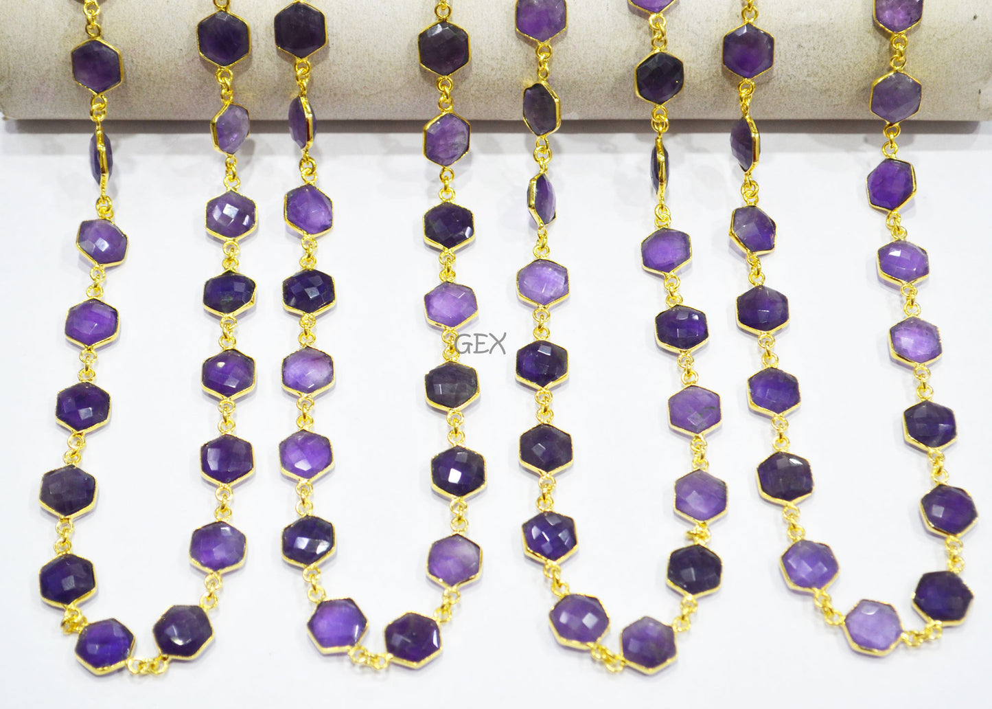 Amethyst Faceted Hexagon Shape Connector Chain , 10 - 11 mm , RB-7211