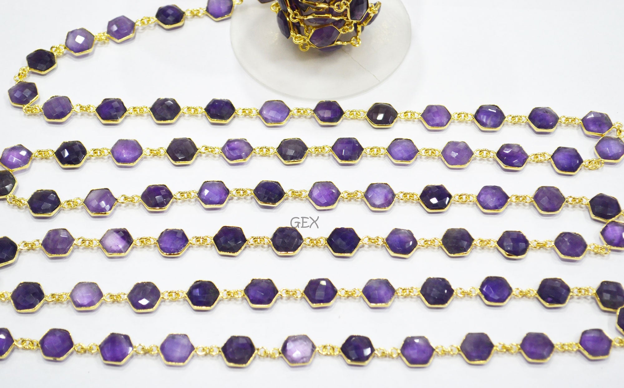 Amethyst Faceted Hexagon Shape Connector Chain , 10 - 11 mm , RB-7211