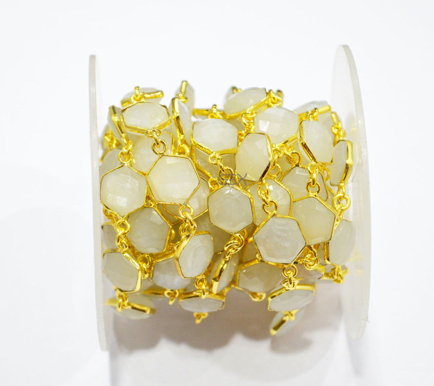 Ceylon Moonstone Faceted Hexagon Shape Connector Chain , 10 - 11 mm , RB-7212