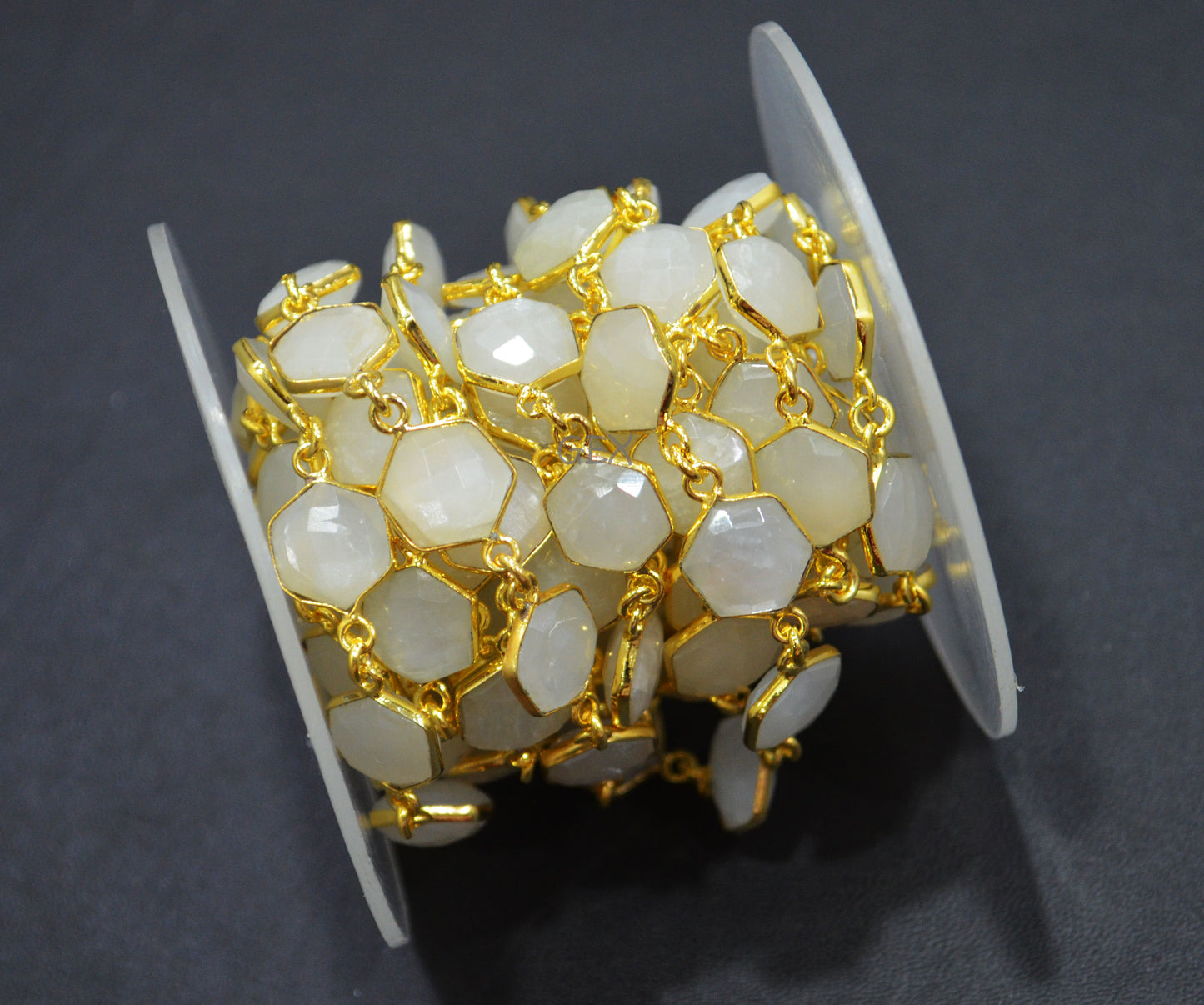Ceylon Moonstone Faceted Hexagon Shape Connector Chain , 10 - 11 mm , RB-7212