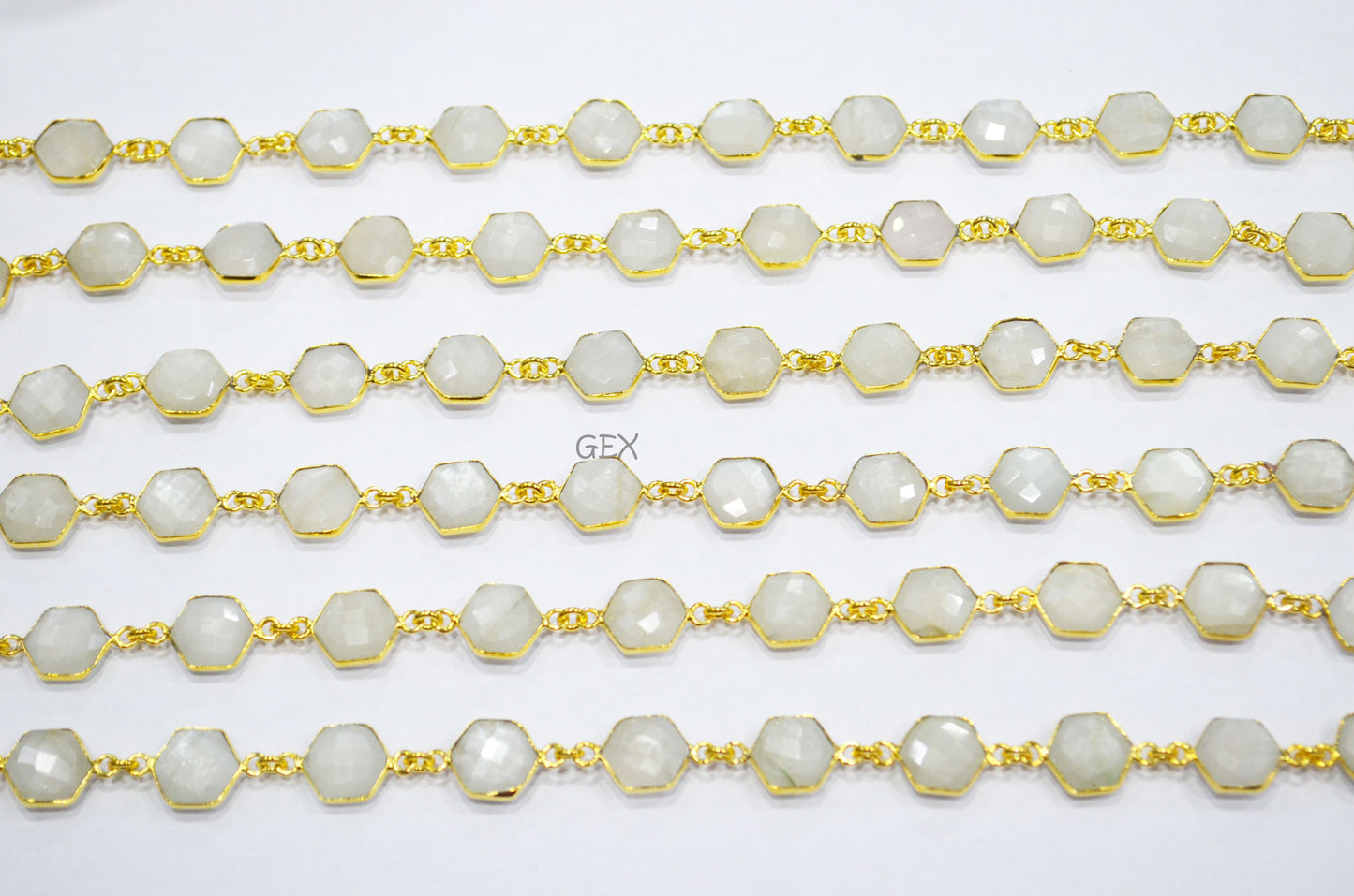 Ceylon Moonstone Faceted Hexagon Shape Connector Chain , 10 - 11 mm , RB-7212