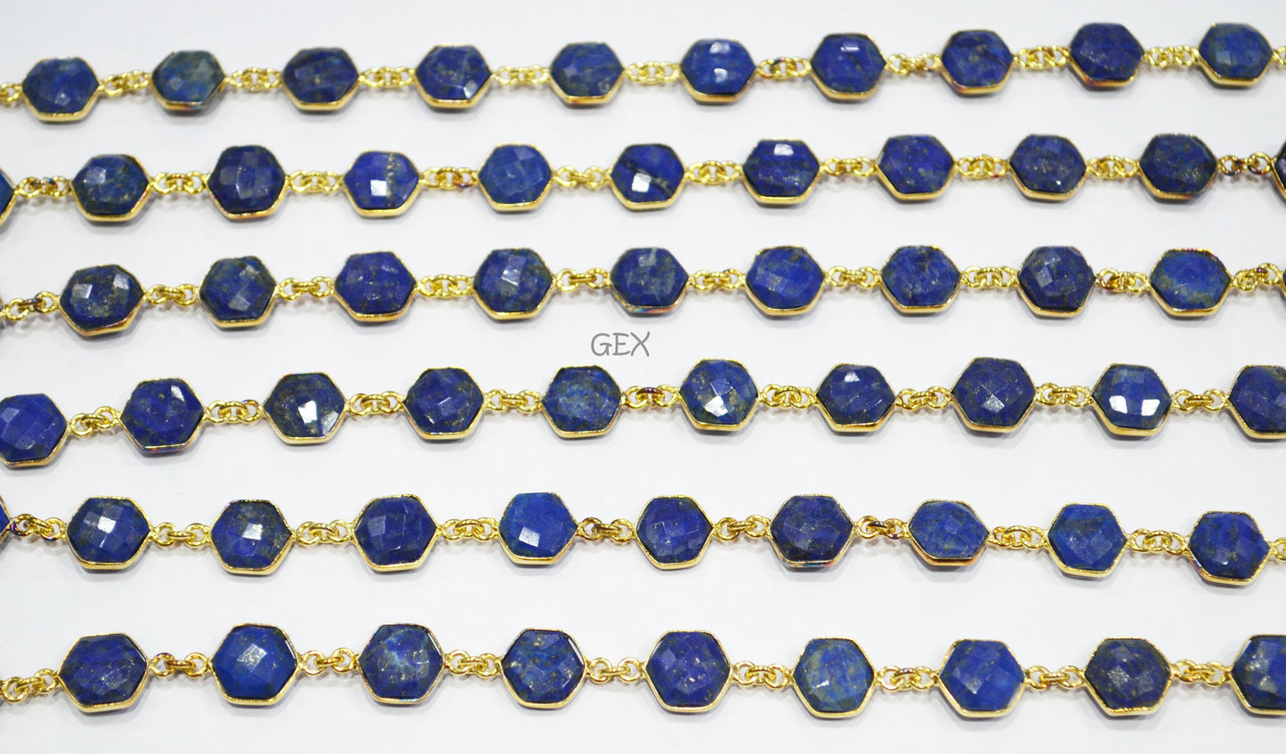 Lapis Lazuli Faceted Hexagon Shape Connector Chain , 10 - 11 mm , RB-7213