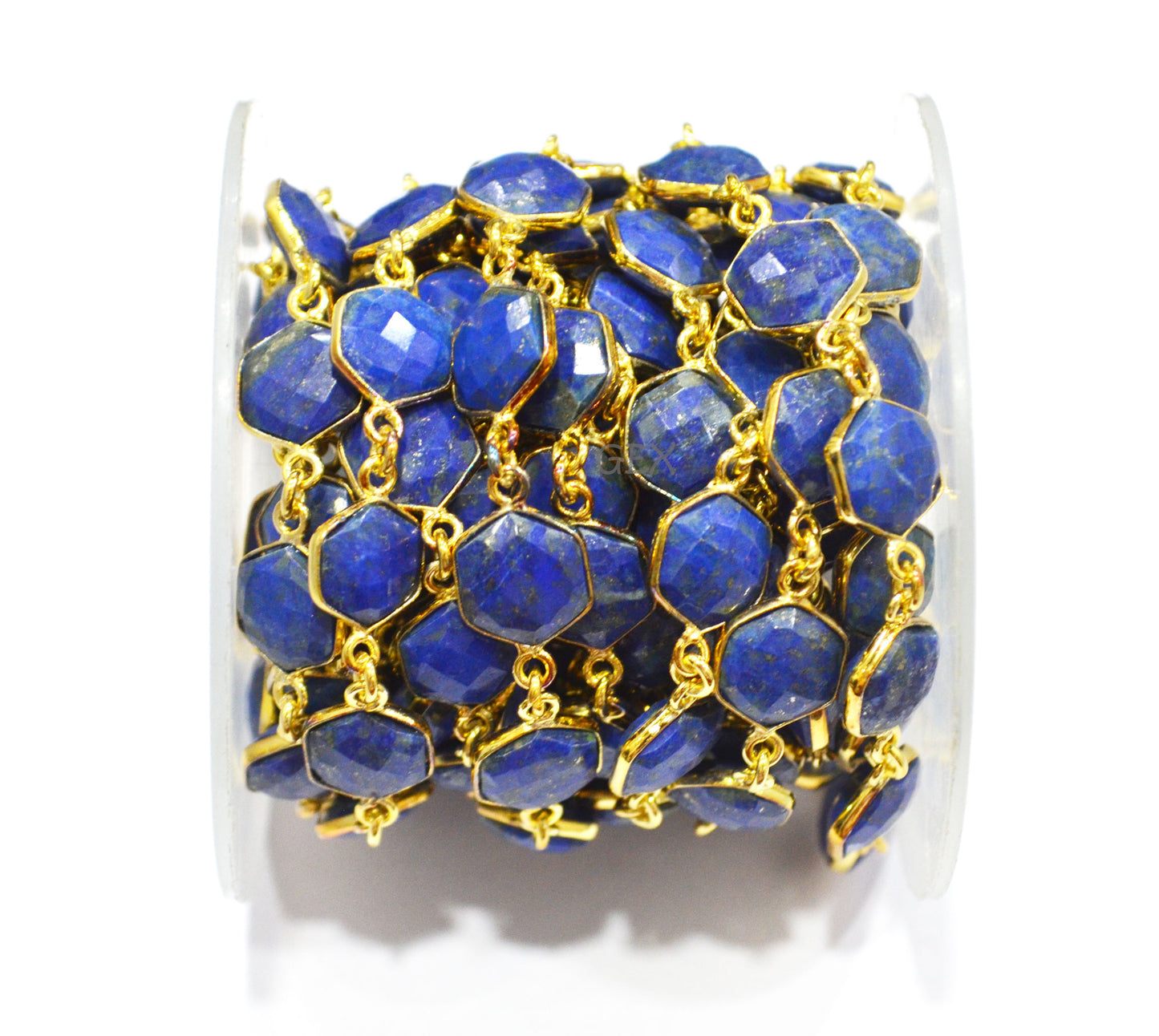 Lapis Lazuli Faceted Hexagon Shape Connector Chain , 10 - 11 mm , RB-7213