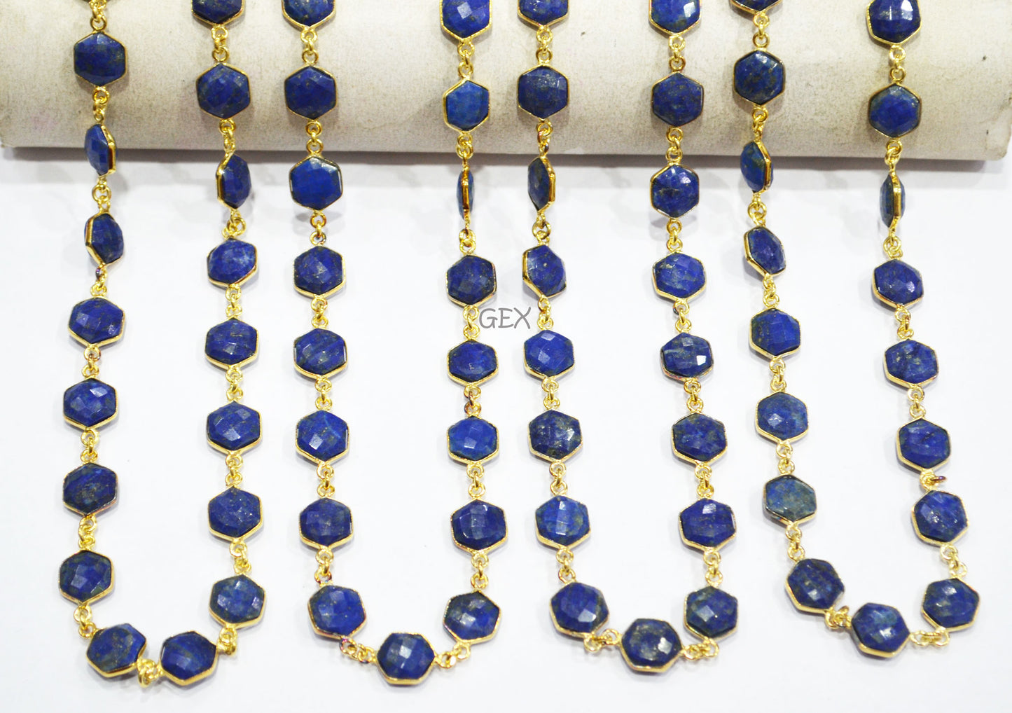 Lapis Lazuli Faceted Hexagon Shape Connector Chain , 10 - 11 mm , RB-7213