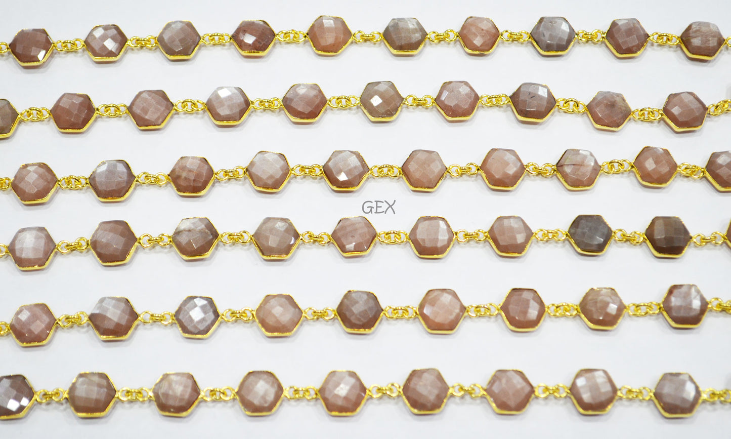 Chocolate Moonstone Faceted Hexagon Shape Connector Chain , 10 - 11 mm , RB-7216