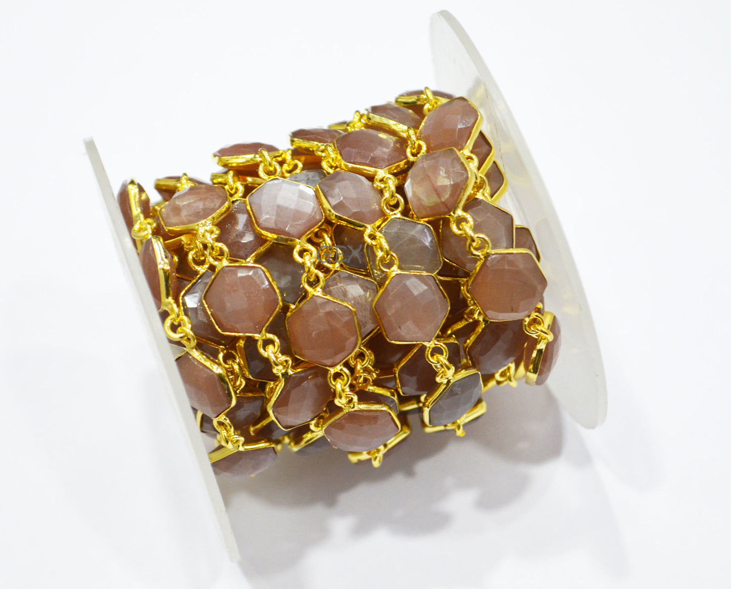 Chocolate Moonstone Faceted Hexagon Shape Connector Chain , 10 - 11 mm , RB-7216