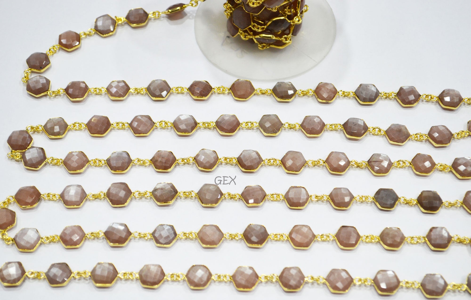 Chocolate Moonstone Faceted Hexagon Shape Connector Chain , 10 - 11 mm , RB-7216
