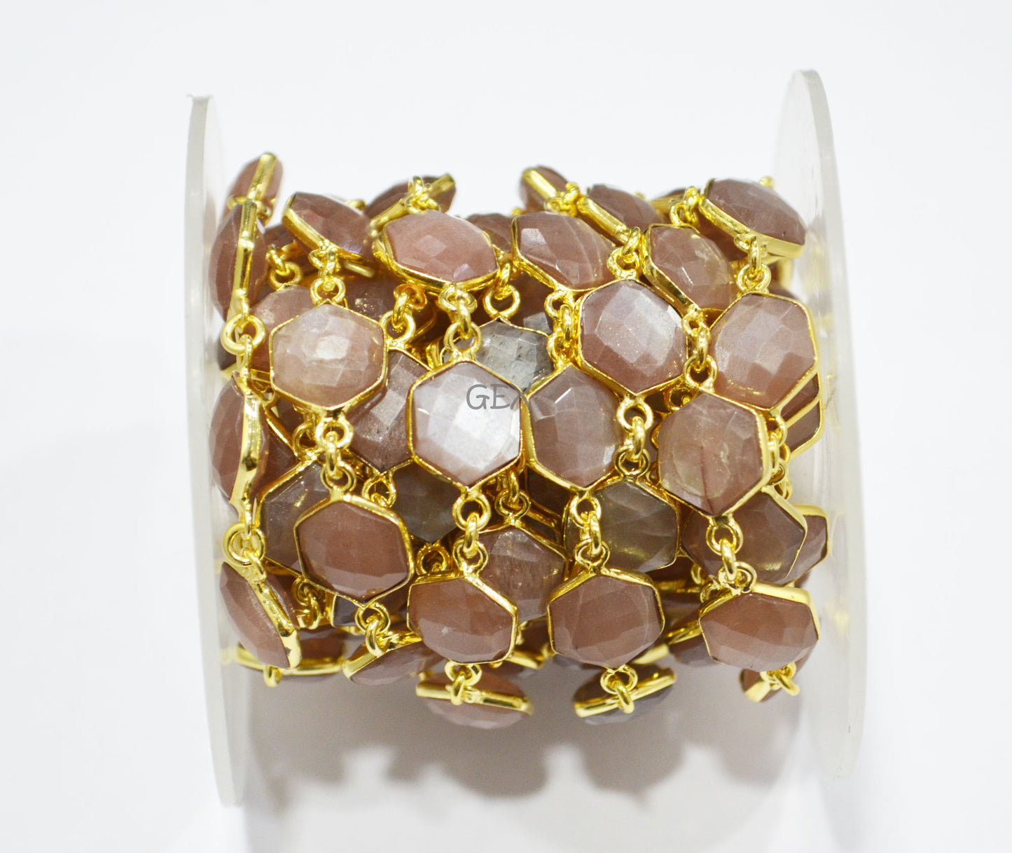 Chocolate Moonstone Faceted Hexagon Shape Connector Chain , 10 - 11 mm , RB-7216