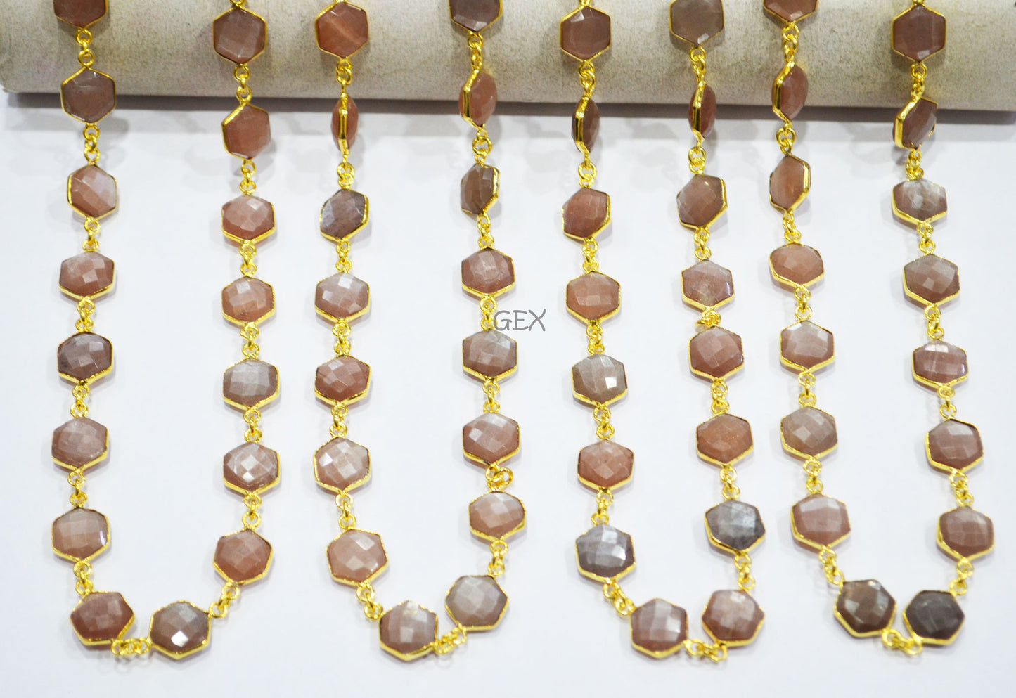 Chocolate Moonstone Faceted Hexagon Shape Connector Chain , 10 - 11 mm , RB-7216