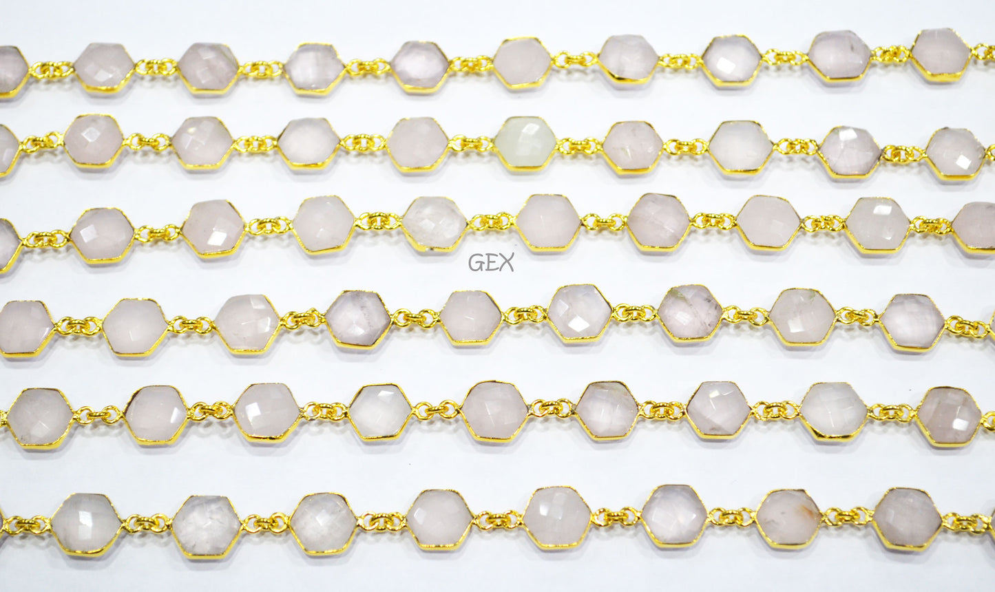 Rose Quartz Faceted Hexagon Shape Connector Chain , 10 - 11 mm , RB-7217