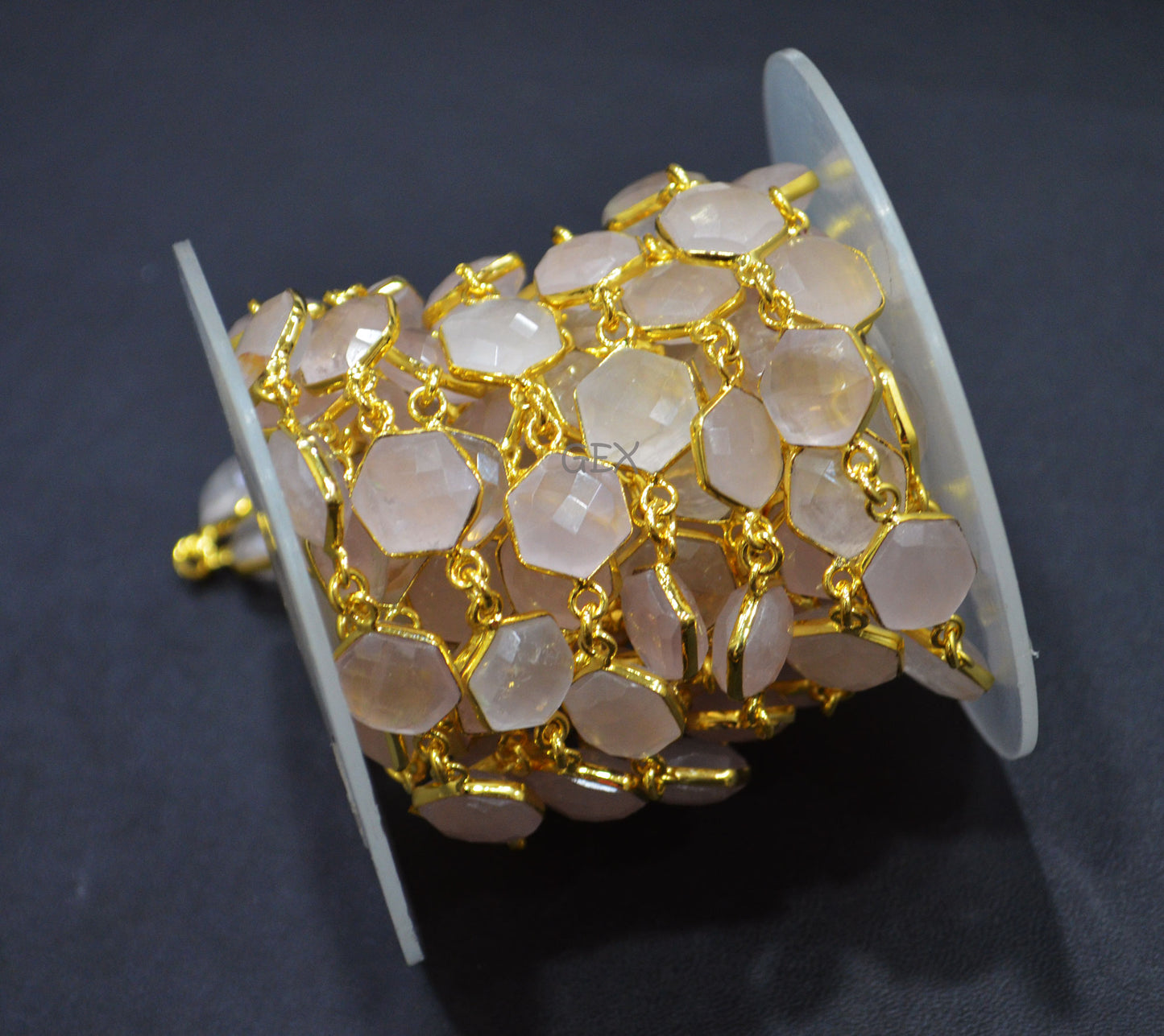 Rose Quartz Faceted Hexagon Shape Connector Chain , 10 - 11 mm , RB-7217