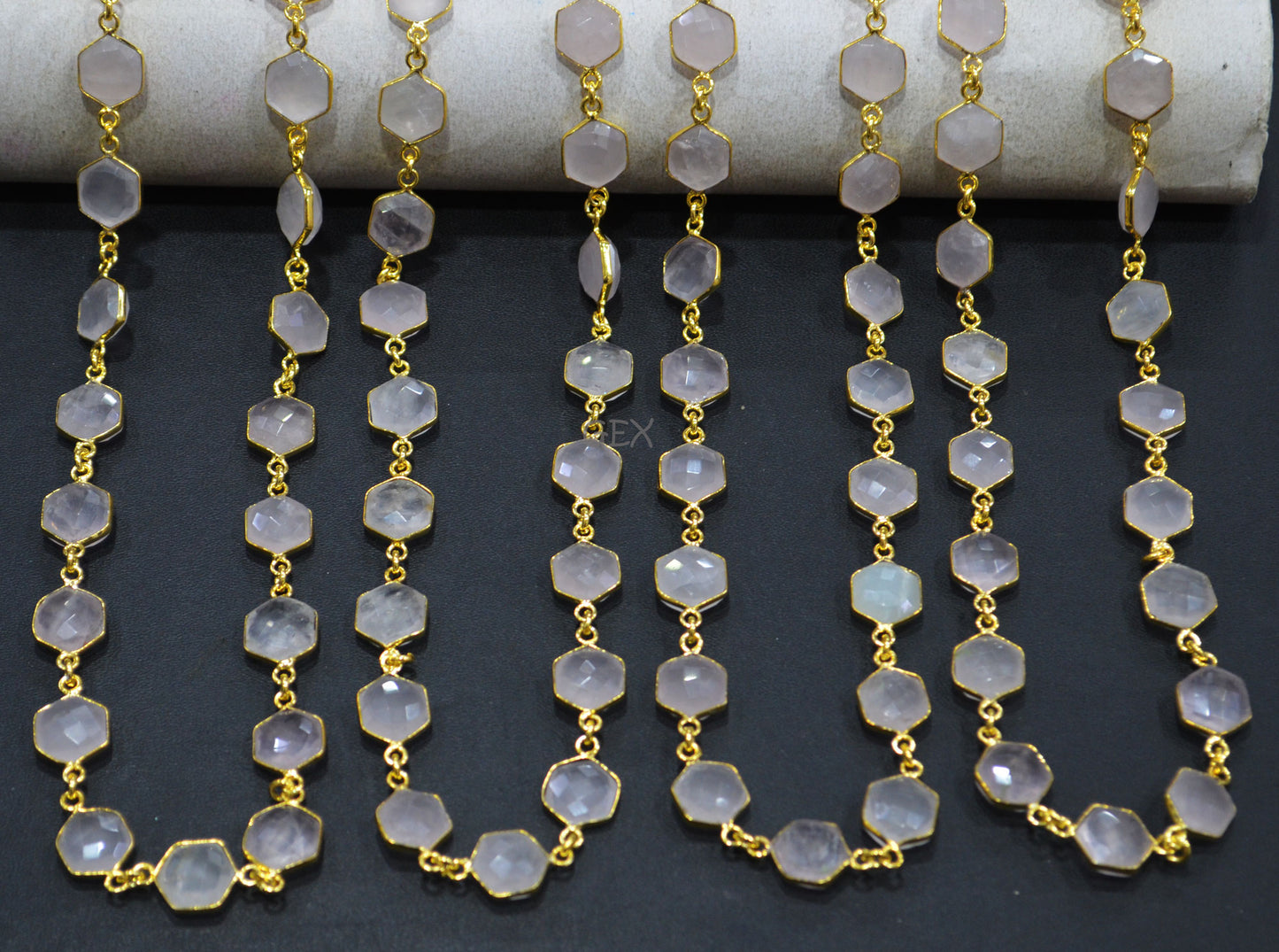 Rose Quartz Faceted Hexagon Shape Connector Chain , 10 - 11 mm , RB-7217