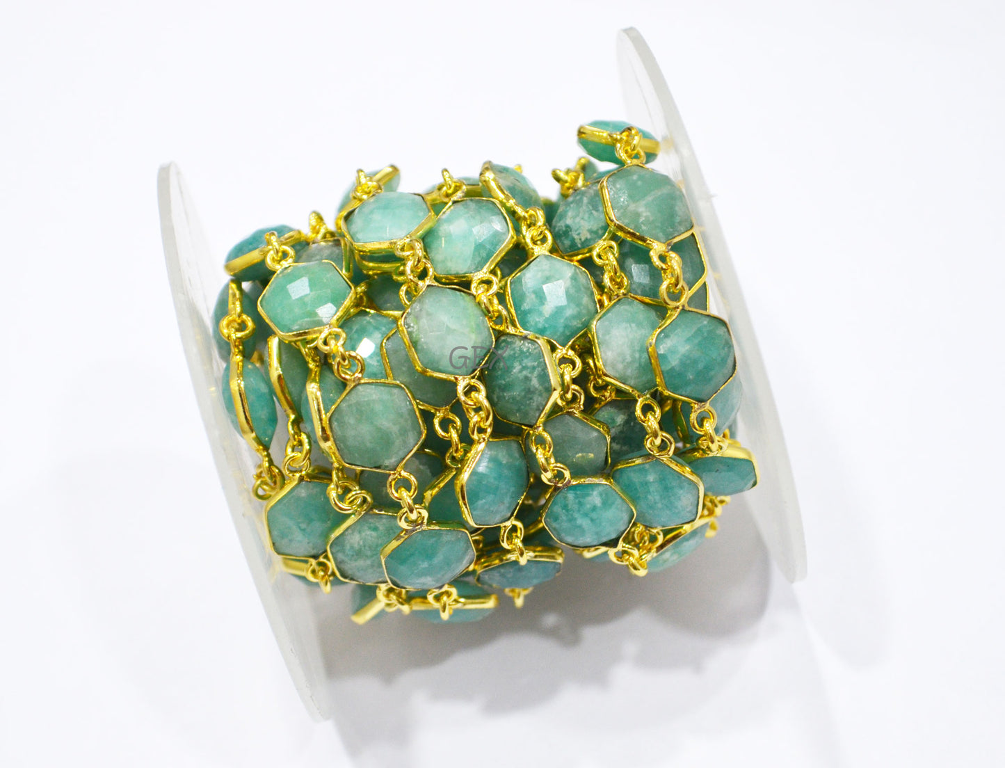 Amazonite Faceted Hexagon Shape Connector Chain , 10 - 11 mm , RB-7219
