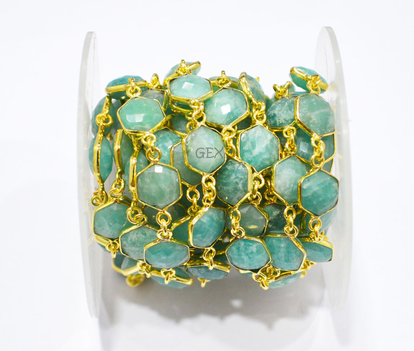 Amazonite Faceted Hexagon Shape Connector Chain , 10 - 11 mm , RB-7219