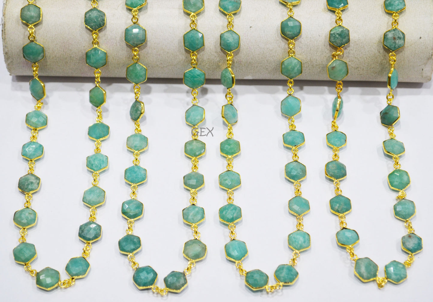 Amazonite Faceted Hexagon Shape Connector Chain , 10 - 11 mm , RB-7219