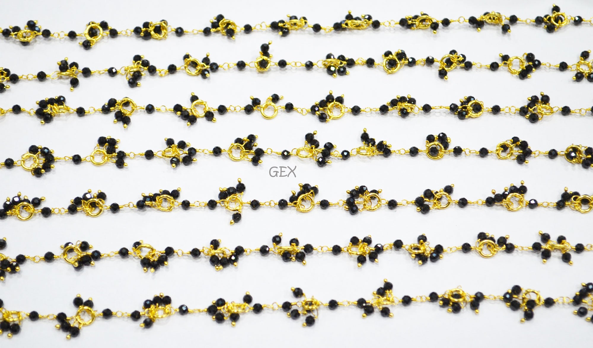 Black Spinel Faceted Round Shape Beaded Grape Chain , Black Spinel With Brass Rings Dangling Wire Wrapped Chain , 3 mm , 7222