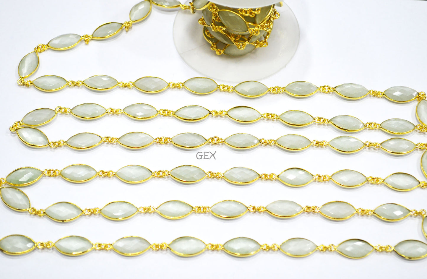 White Moonstone Hydro Glass Faceted Marquise Shape Connector Chain , 10x15 mm , RB-7235