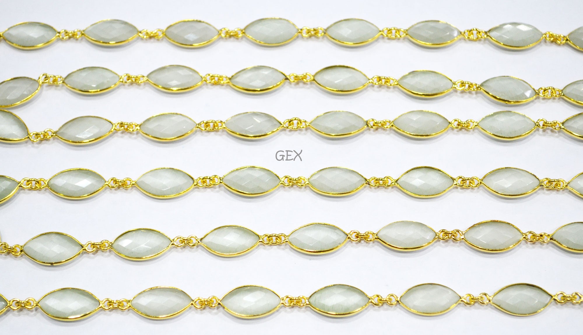 White Moonstone Hydro Glass Faceted Marquise Shape Connector Chain , 10x15 mm , RB-7235