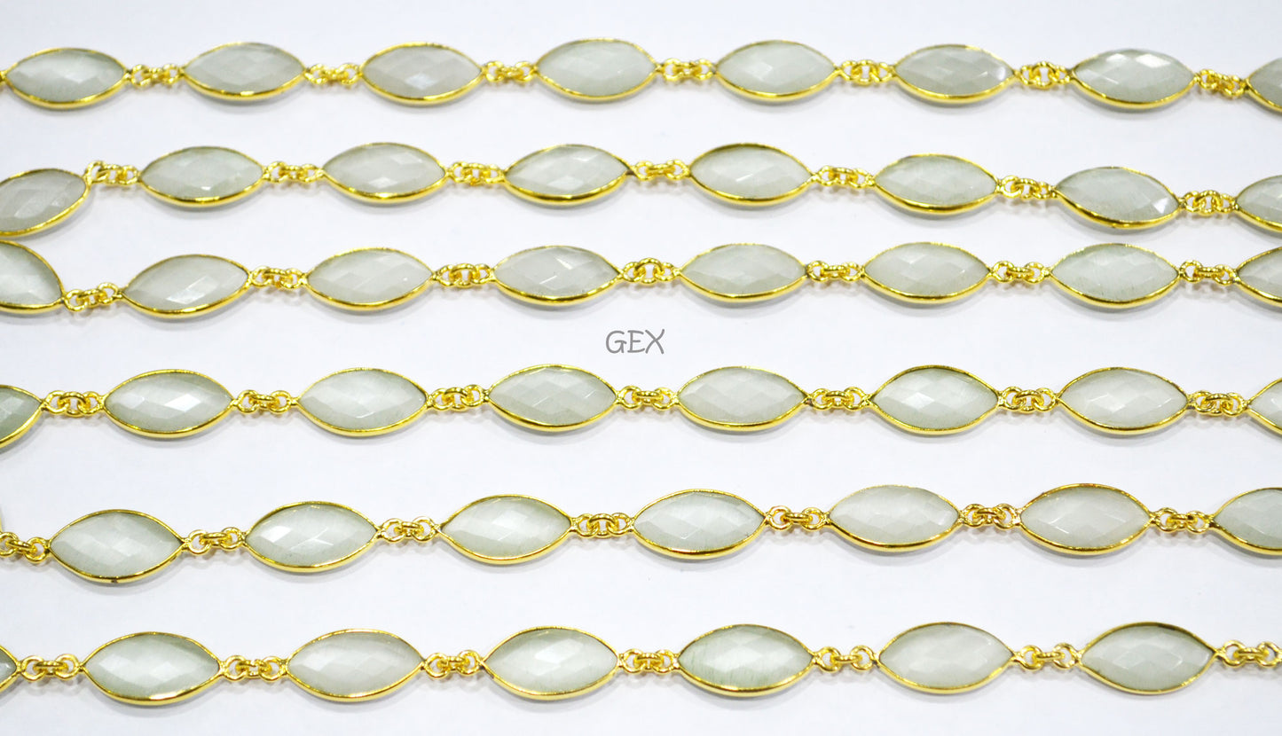 White Moonstone Hydro Glass Faceted Marquise Shape Connector Chain , 10x15 mm , RB-7235