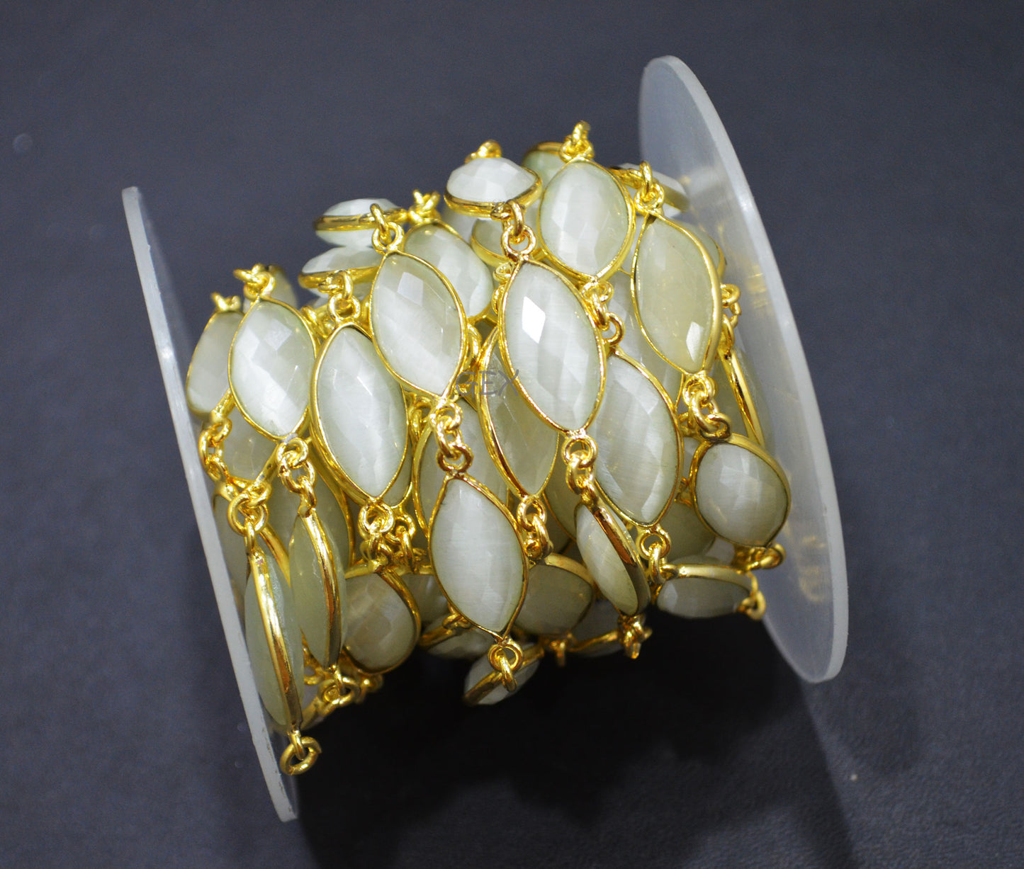 White Moonstone Hydro Glass Faceted Marquise Shape Connector Chain , 10x15 mm , RB-7235