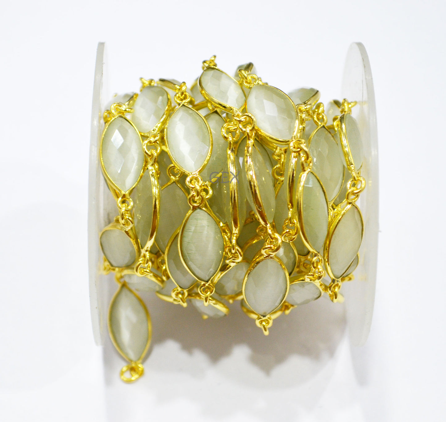 White Moonstone Hydro Glass Faceted Marquise Shape Connector Chain , 10x15 mm , RB-7235