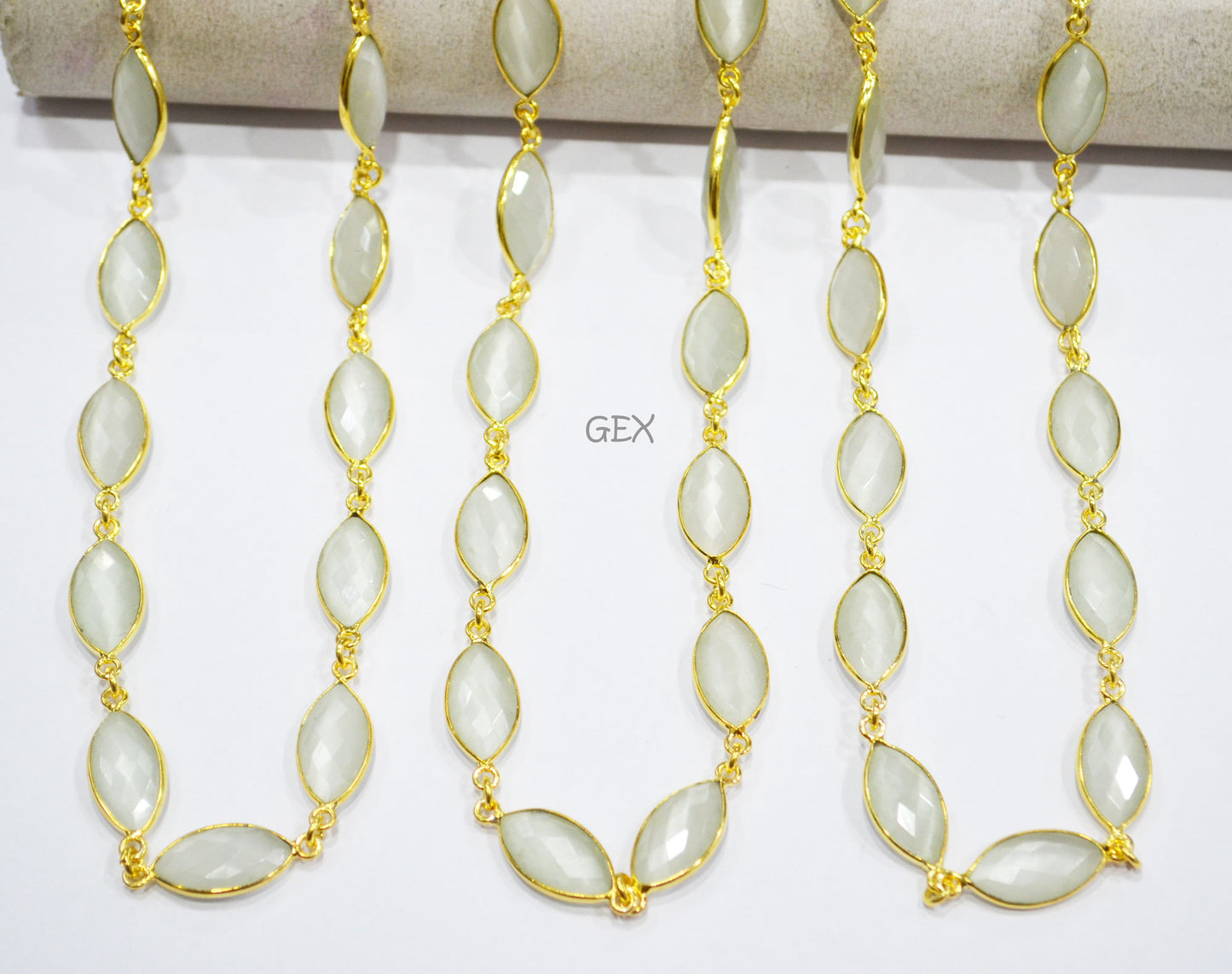 White Moonstone Hydro Glass Faceted Marquise Shape Connector Chain , 10x15 mm , RB-7235