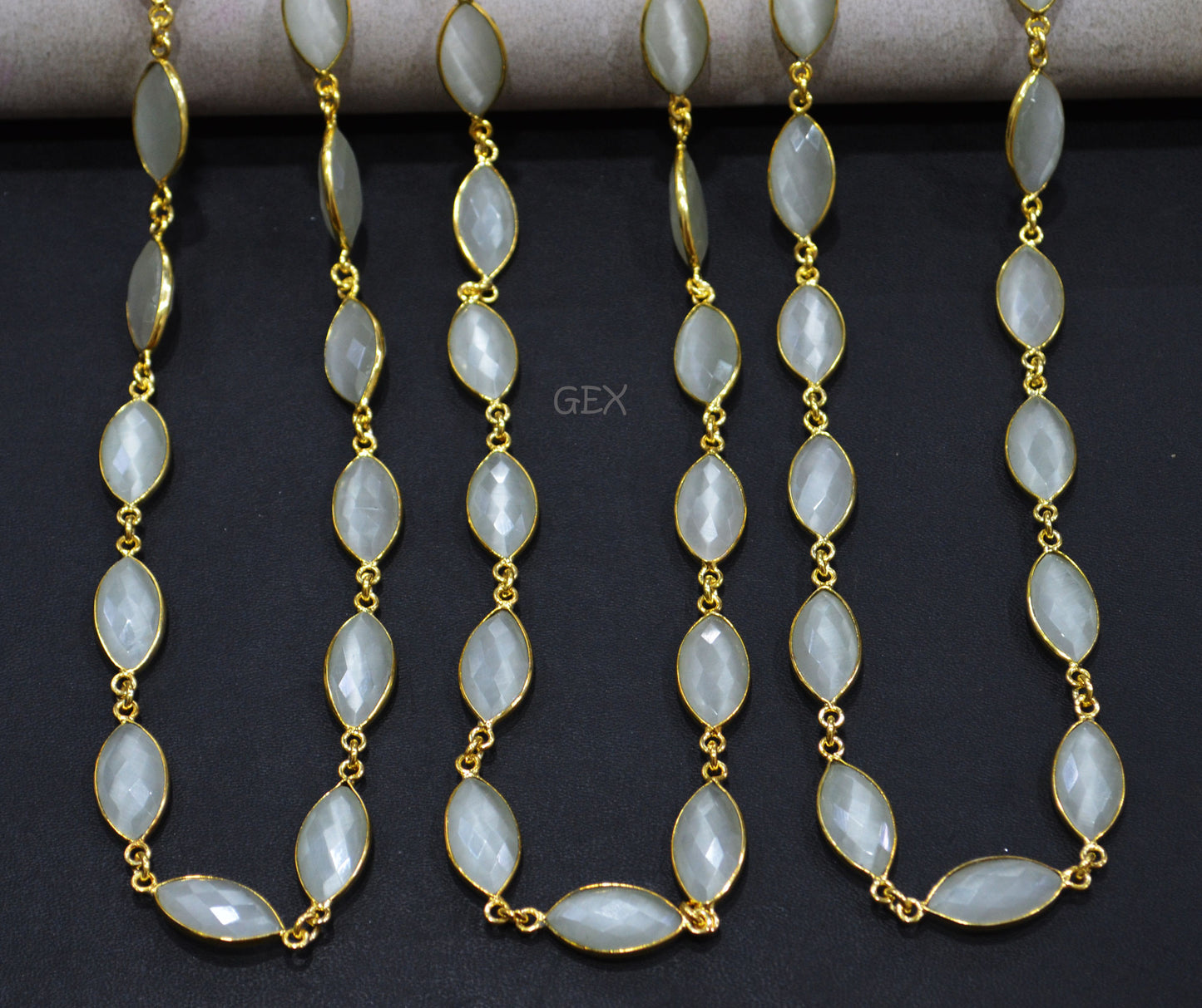 White Moonstone Hydro Glass Faceted Marquise Shape Connector Chain , 10x15 mm , RB-7235