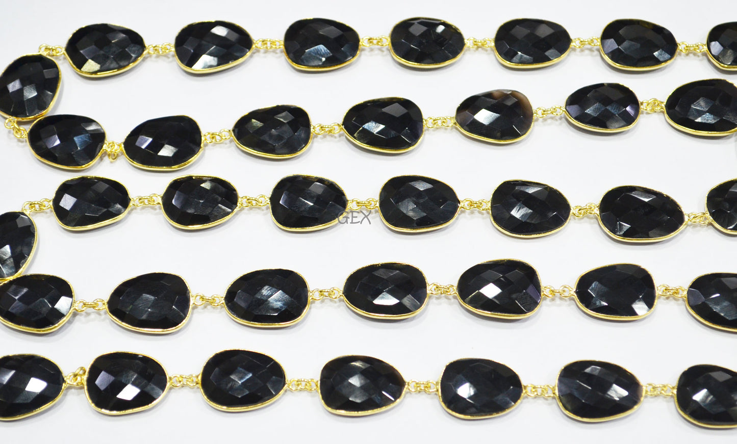 Black Onyx Faceted Slice Shape Connector Chain , 16x21 - 17x23 mm , RB-7237