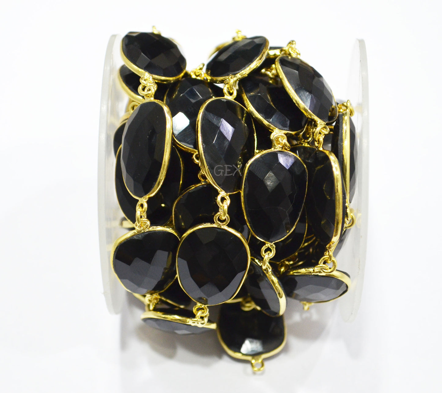 Black Onyx Faceted Slice Shape Connector Chain , 16x21 - 17x23 mm , RB-7237