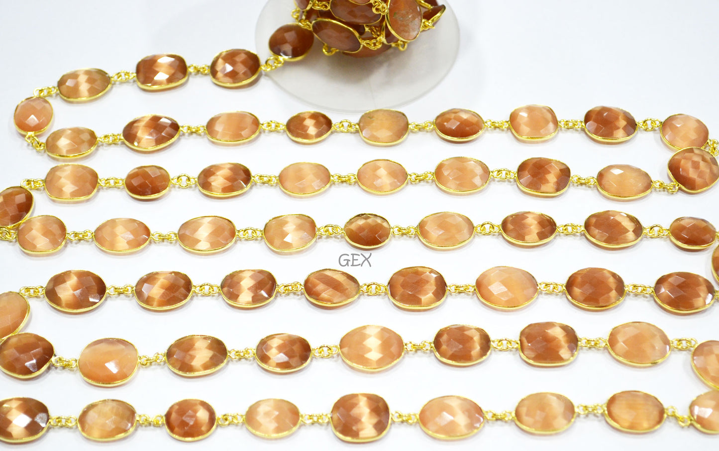 Champagne Color Hydro Glass Faceted Free Form Shape Connector Chain , 11x13 - 14x18 mm , RB-7241