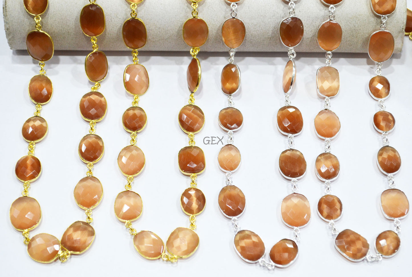 Champagne Color Hydro Glass Faceted Free Form Shape Connector Chain , 11x13 - 14x18 mm , RB-7241