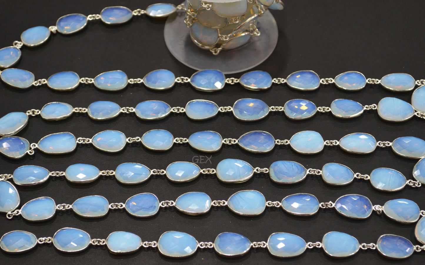 Opalite Hydro Quartz Faceted Free Form Shape Connector Chain , 12x17 - 16x21 mm , RB-7242