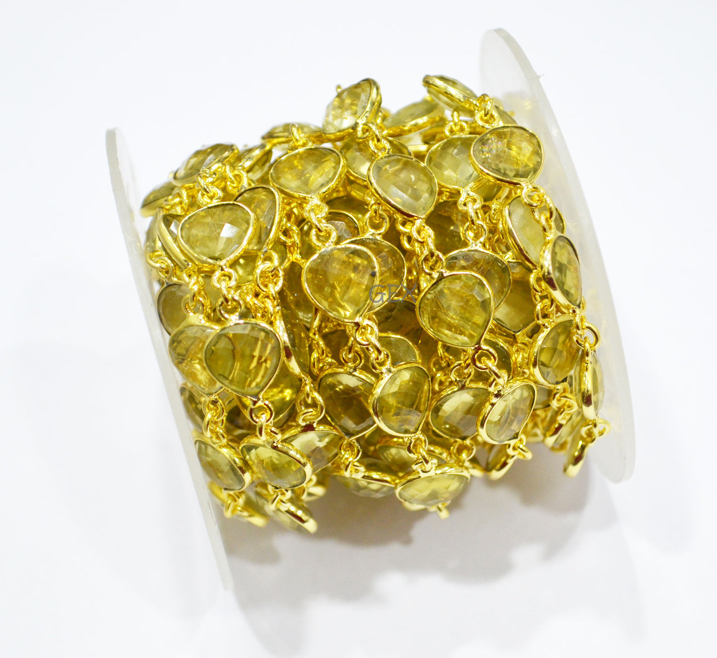 Natural Lemon Quartz Faceted Heart Shape Connector Chain , 11 mm , RB-7244