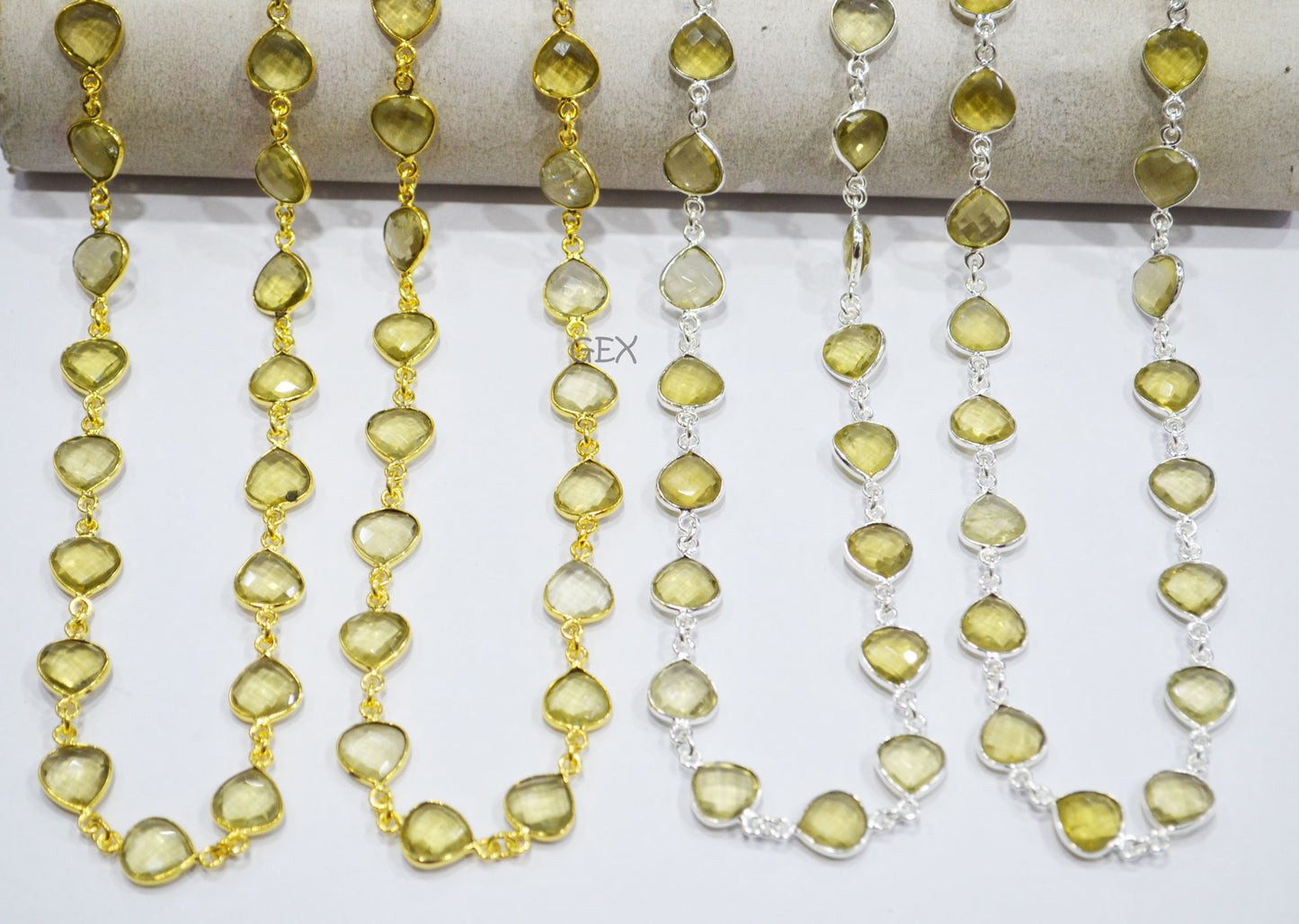 Natural Lemon Quartz Faceted Heart Shape Connector Chain , 11 mm , RB-7244