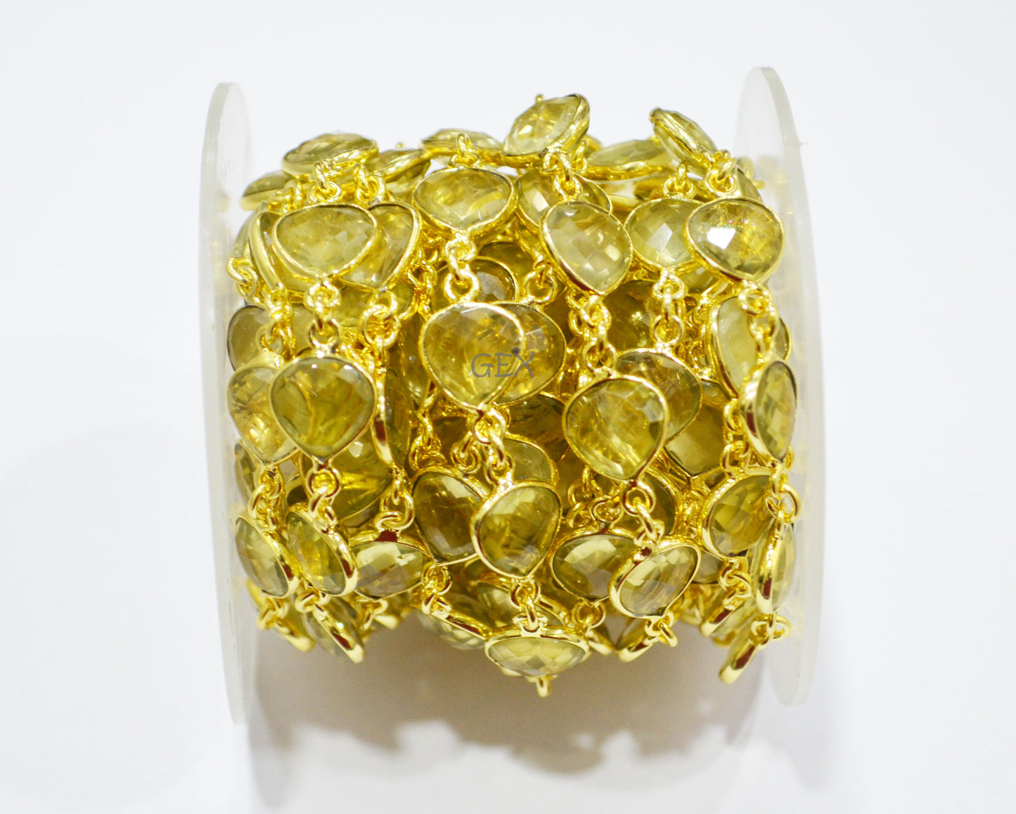 Natural Lemon Quartz Faceted Heart Shape Connector Chain , 11 mm , RB-7244