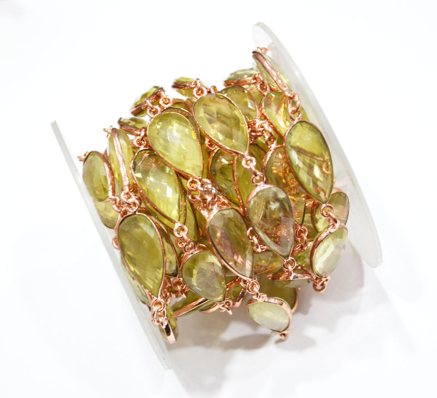 Natural Lemon Quartz Faceted Pear Shape Connector Chain , 11x20 mm , RB-7245