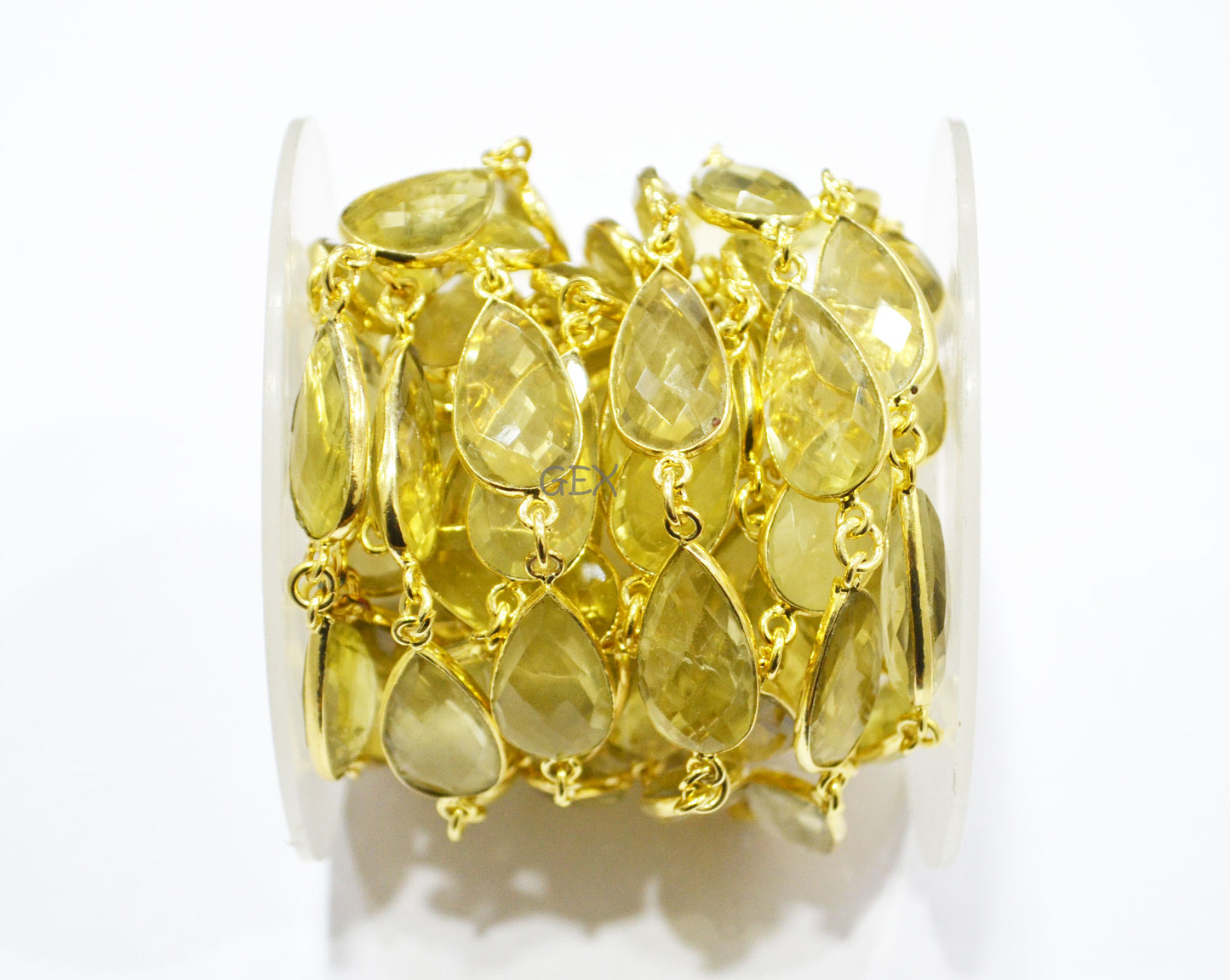 Natural Lemon Quartz Faceted Pear Shape Connector Chain , 11x20 mm , RB-7245