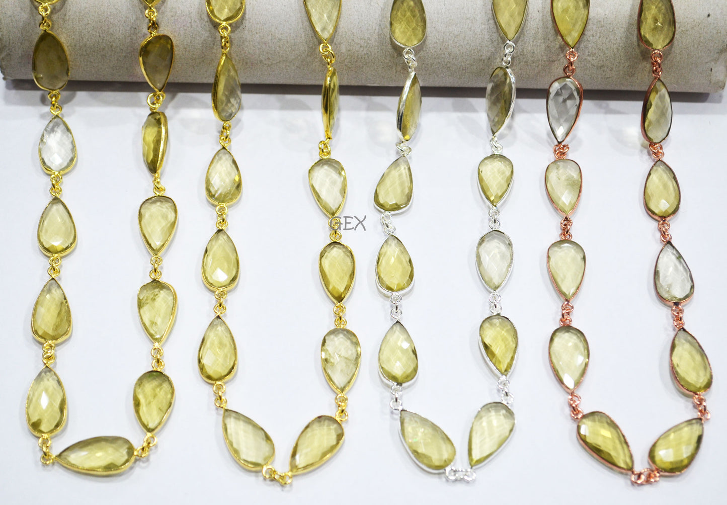 Natural Lemon Quartz Faceted Pear Shape Connector Chain , 11x20 mm , RB-7245