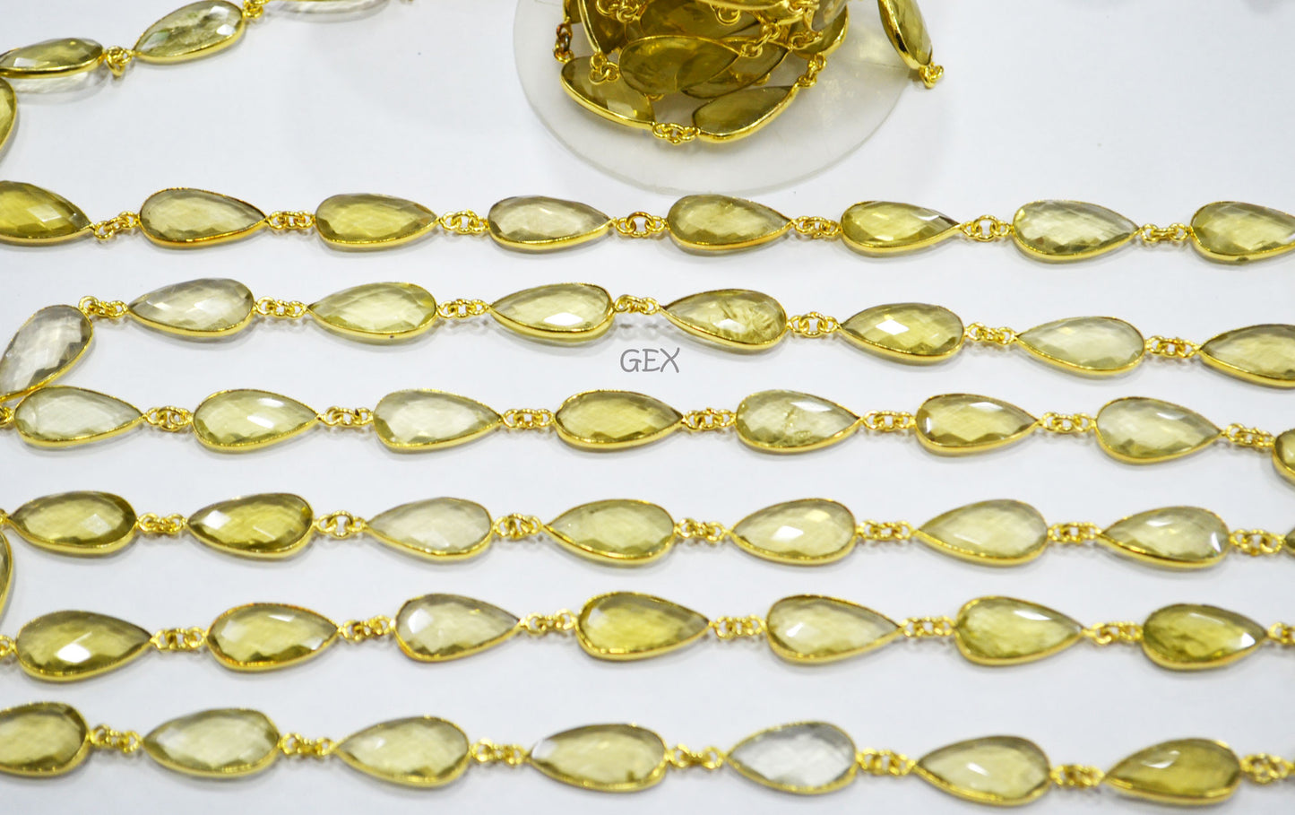 Natural Lemon Quartz Faceted Pear Shape Connector Chain , 11x20 mm , RB-7245