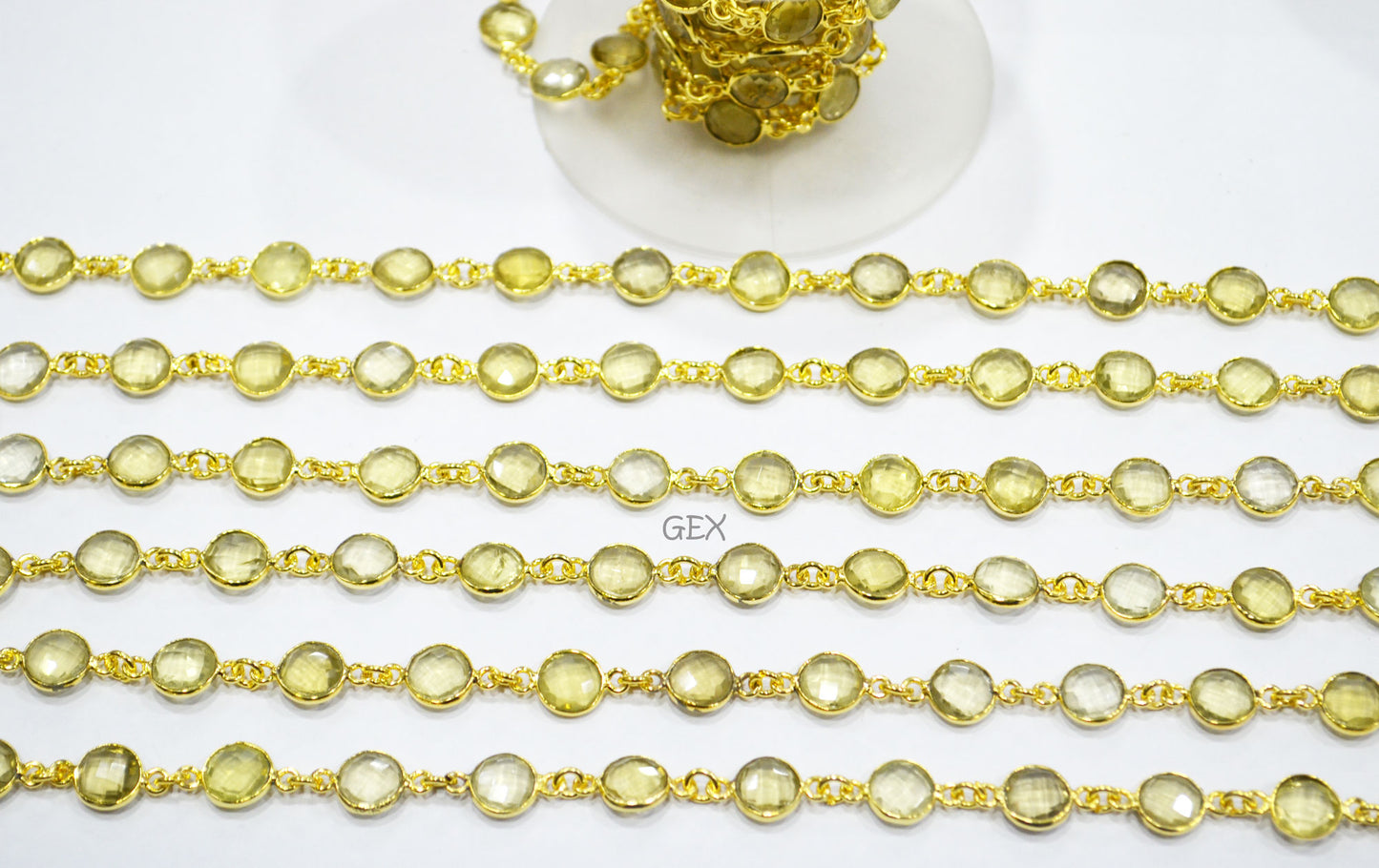 Natural Lemon Quartz Faceted Coin Shape Connector Chain , 8 mm , RB-7246