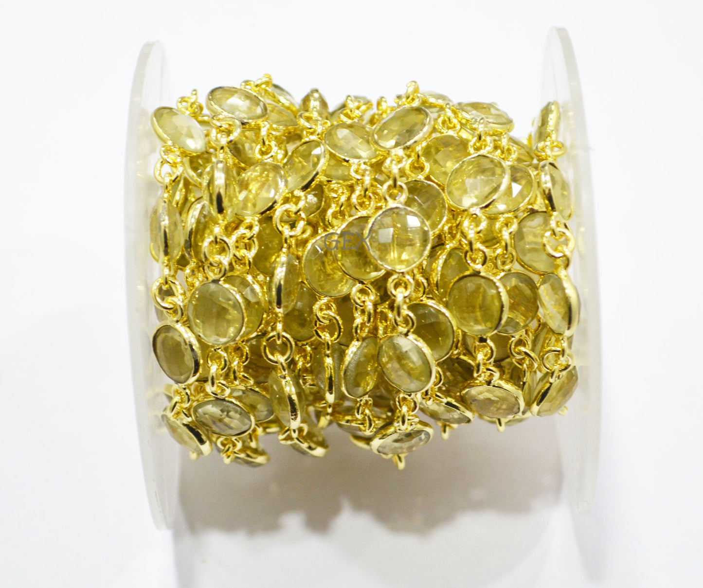 Natural Lemon Quartz Faceted Coin Shape Connector Chain , 8 mm , RB-7246