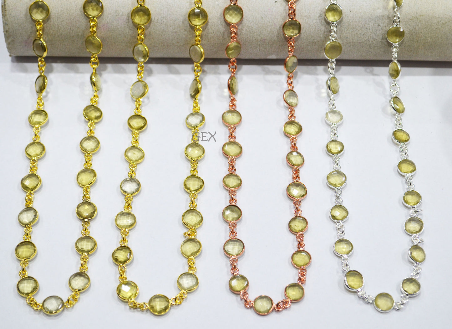 Natural Lemon Quartz Faceted Coin Shape Connector Chain , 8 mm , RB-7246