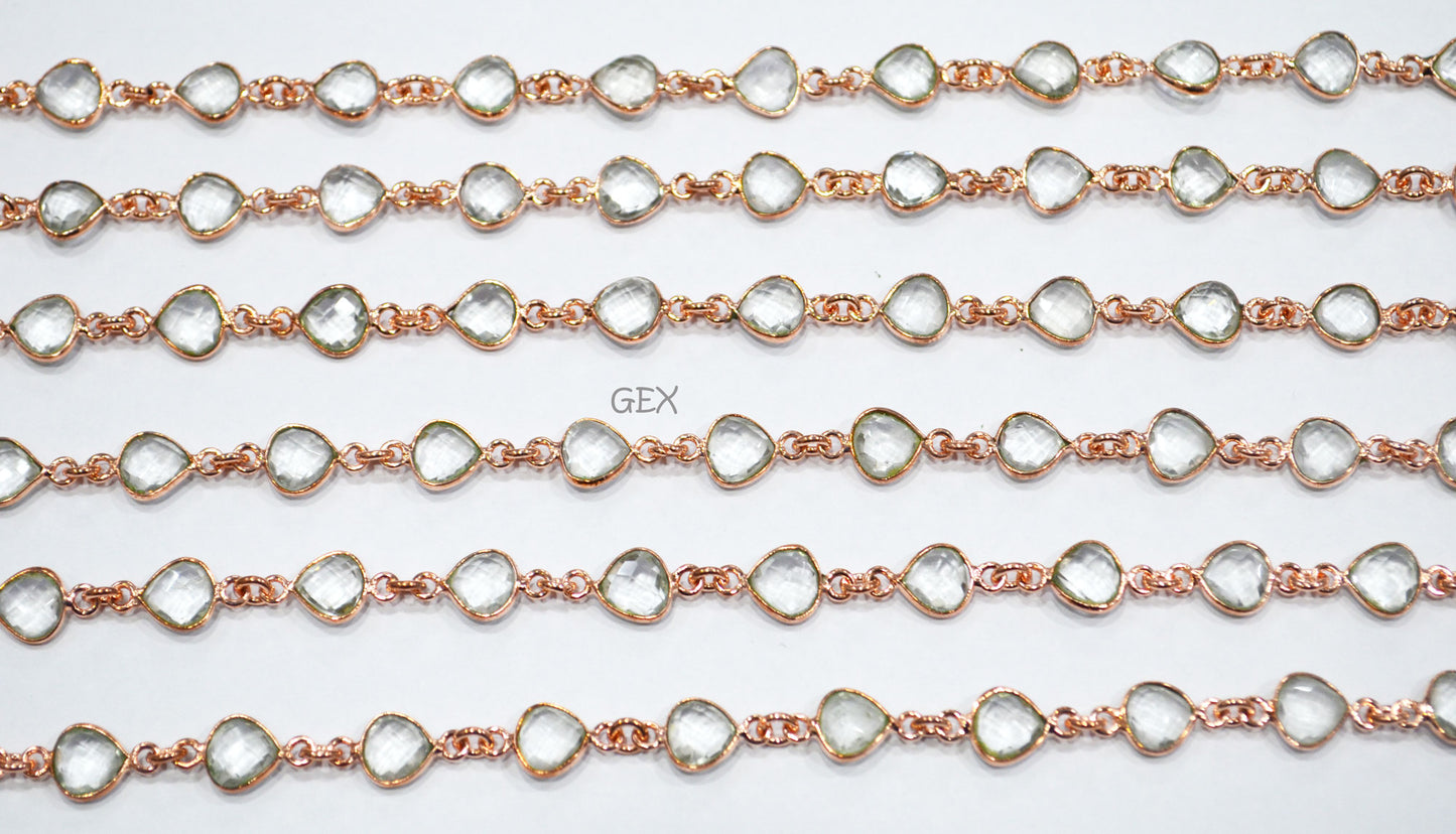 Natural Rock Crystal Faceted Heart Shape Connector Chain , 8 mm , RB-7247