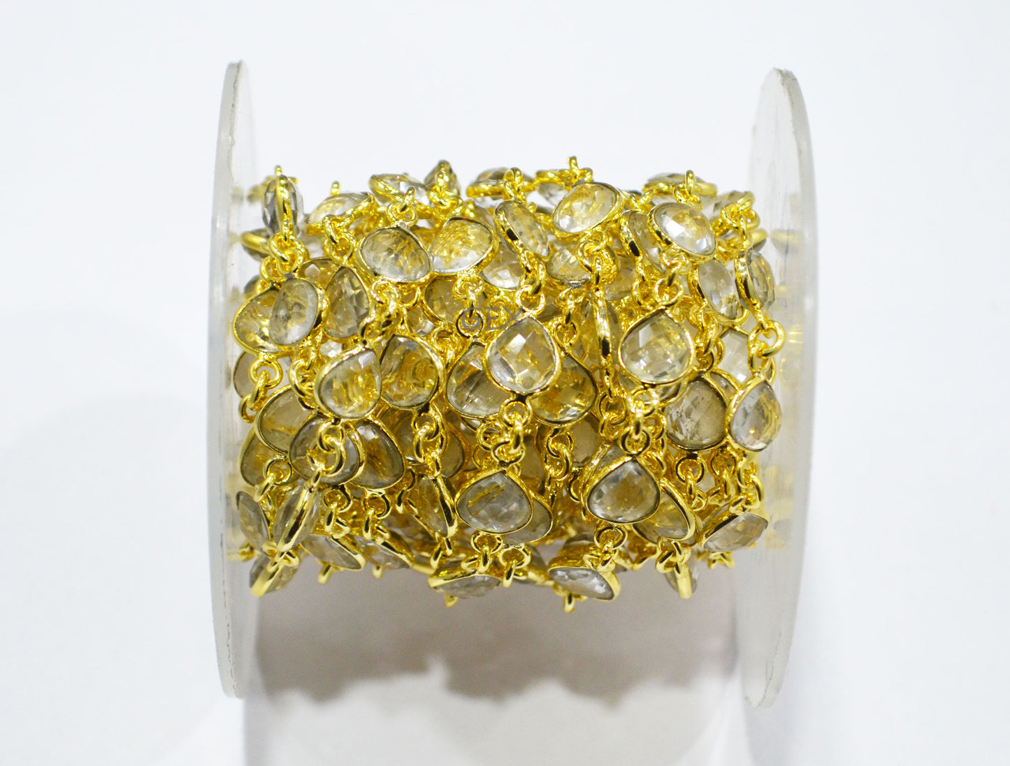 Natural Rock Crystal Faceted Heart Shape Connector Chain , 8 mm , RB-7247