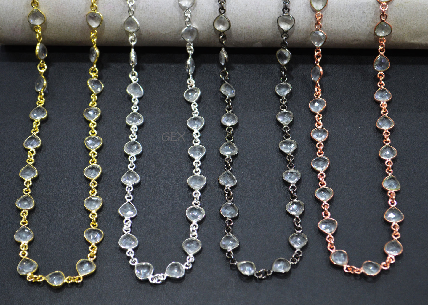 Natural Rock Crystal Faceted Heart Shape Connector Chain , 8 mm , RB-7247